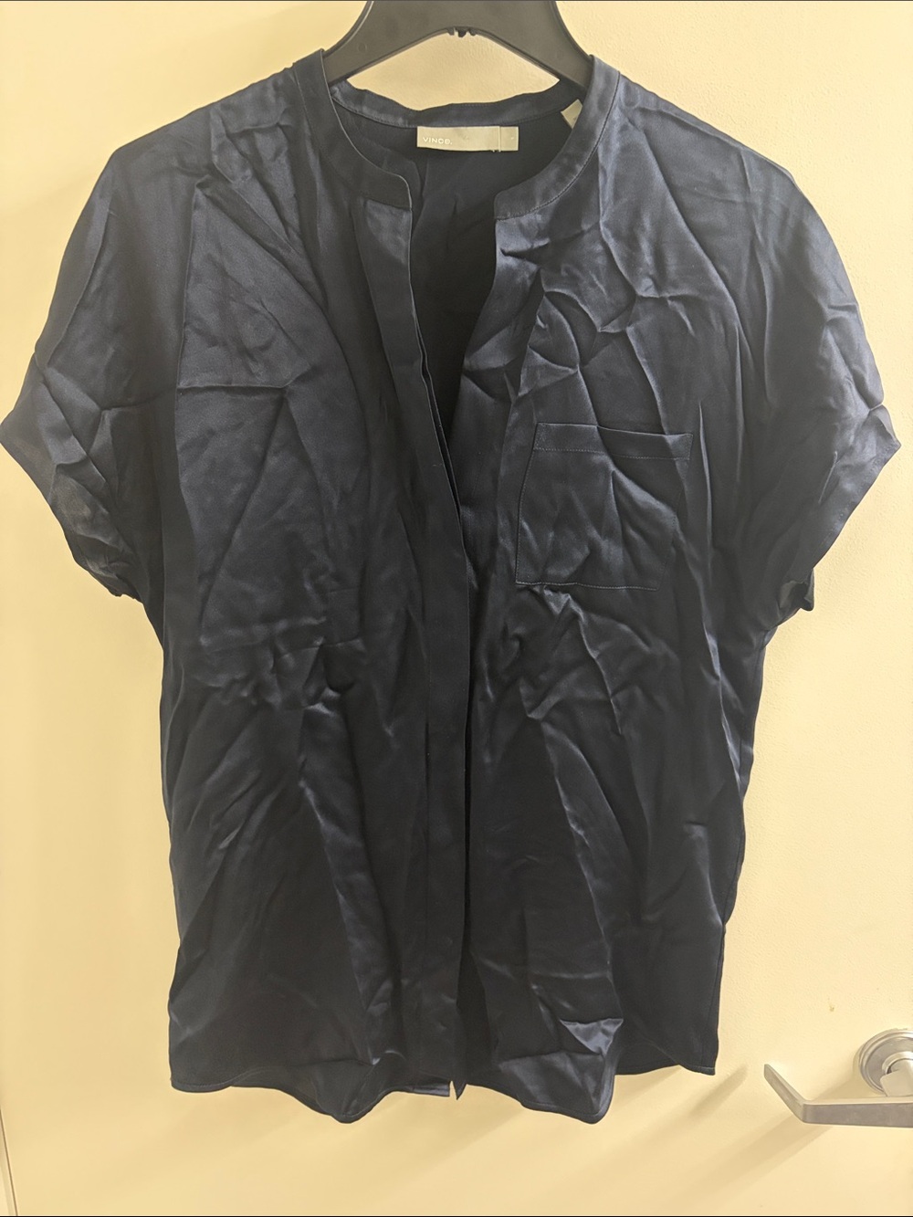 Vince Navy Short-Sleeve Silk-Look Blouse